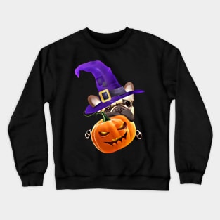 French bulldog, witch hat, scary halloween, jack pumpkin, spooky Crewneck Sweatshirt